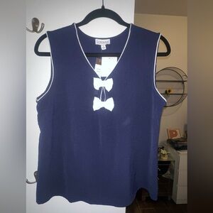 Luxology Deep Blue Blouse with White Bow Details